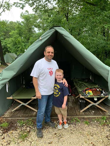 Father-son at Scout Tent